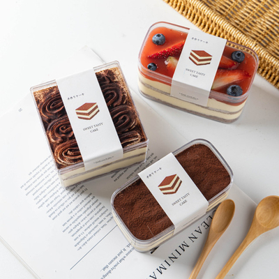 Τετραγωνικό Mousse ζύμης εμπορευματοκιβωτίων αποθήκευσης κέικ Tiramisu γλυκό συσκευάζοντας κιβώτιο επιδορπίων